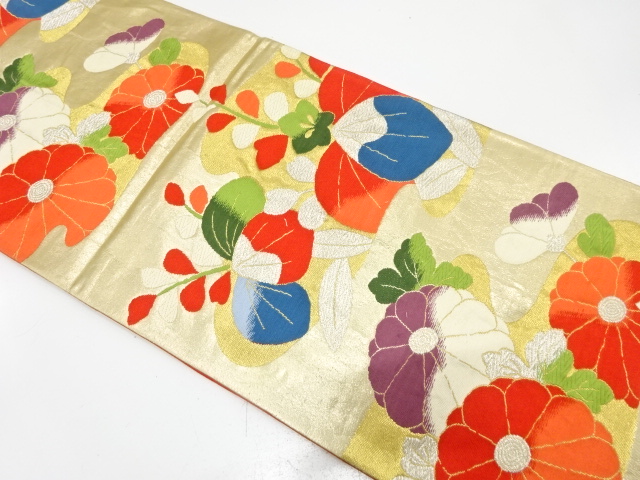 アンティーク　霞に桐・菊模様織り出し袋帯（材料）